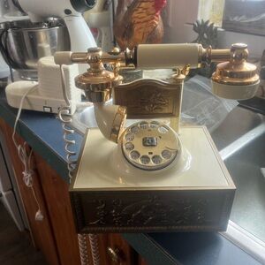 Vintage Style Cream and Gold Rotary Phone